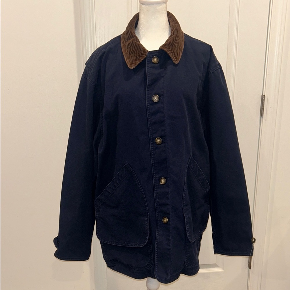 Land’s End Men’s Jacket Chore Coat Barn Canvas Plaid Corduroy Trim, Size Large